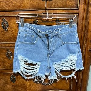 SHEIN Blue High Waisted Ripped Denim Shorts XS